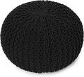 REDEARTH Round Pouf Foot Stool Ottoman - Hand Knitted Bean Bag - Cord Boho Pouffe - Cable Poof Footrest for Living Room - Nursery - Bedroom - Patio - 100% Cotton - Home Decor (19.5"x19.5"x14") - Black