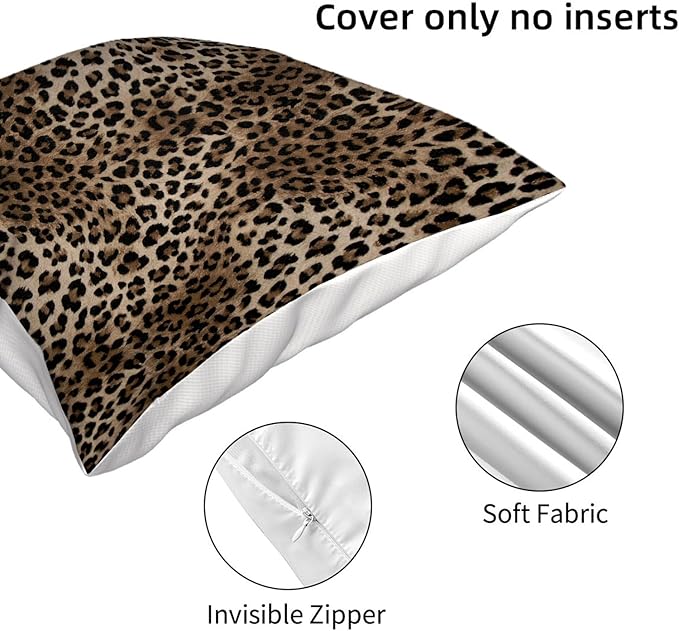 Brown Leopard Pillow Covers 18x18 Set of 2 Cheetah Throw Pillows Skin Animal Print Pillow Cases Cheetah Print Room Decorative Pillows Outdoor Farmhouse Soft Cotton Cushion Case for Couch Sofa
