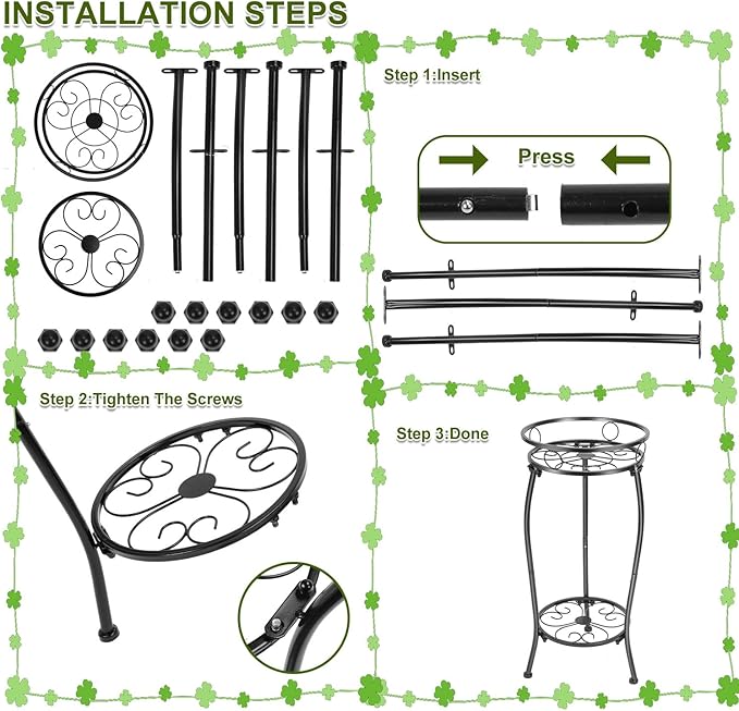 THKFUL Metal Plant Stands Indoor Outdoor, 2Tier Tall Potted Plant Stand Plant Shelf Flower Pot Stand Iron Plant Holder for Multiple Planter,Rustproof Corner Plant Rack for Christmas Gift(20.3'')