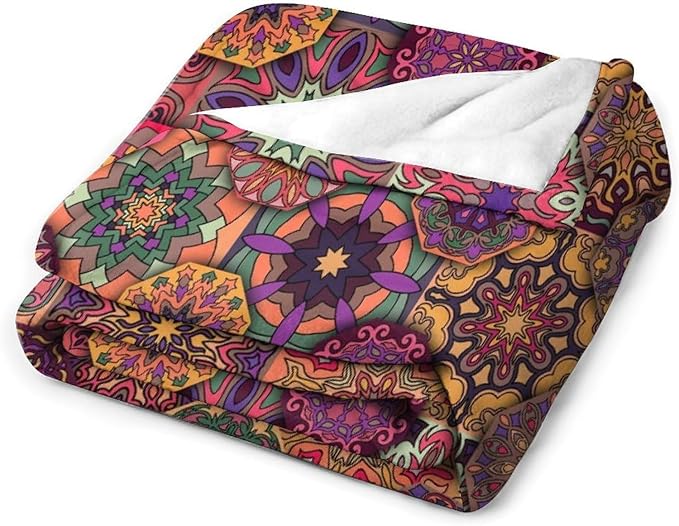 Mandala Indian Bohemian Throw Blanket Paisley Purple Floral Boho Abstract Tribal Blanket for Sofa Bed Couch Chair Or Dorm 30"x40"