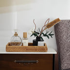 Rattan Bathroom Tray Countertop, Wicker Toilet Tank Basket, Decorative Bathroom Vanity Tray for Decor Coffee Table