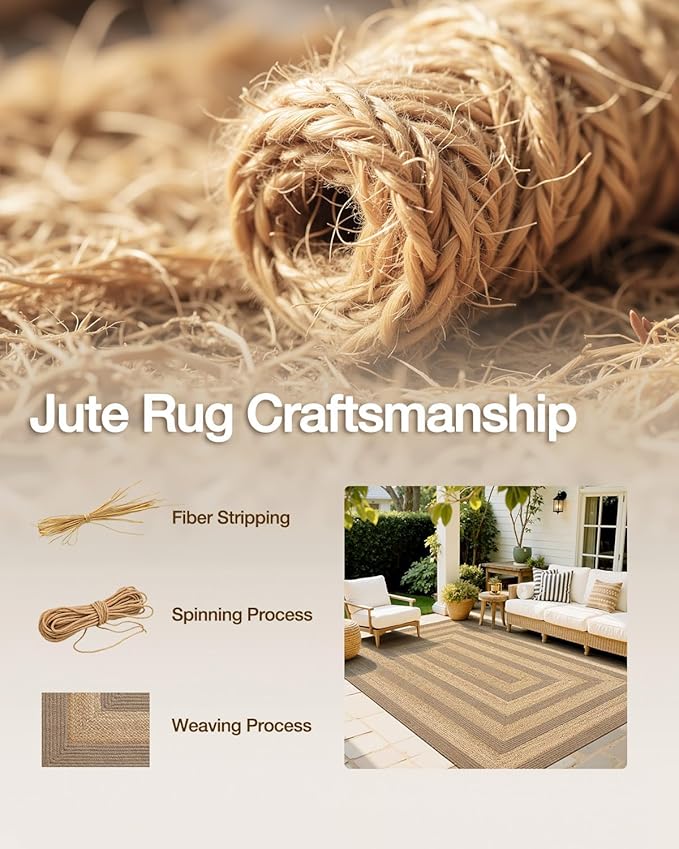 LUMI 5x8 Jute and Raffia Braided Area Rug for Living Room, Natural Woven Rugs Non Slip, Neutral Carpets No Shedding, Durable for High Traffic, Dining Room, Indoor, Outdoor, Patio