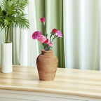 VOSAREA Rattan Vase Country Style Woven Plant Holder Basket Rustic Vase Hand Woven Dried for Home Decoration