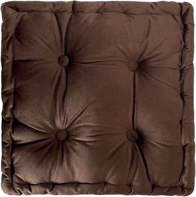 vctops Square Chair Pad Pillow with Handle Super Soft Floor Tatami Seat Cushion Thick Velvet Chair Pads Cushion for Kitchen Dining Office Chair (Coffee,17"x17")