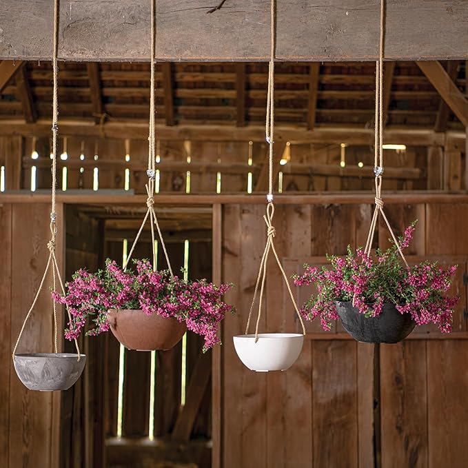 Root & Vessel Self Watering Hanging Planter for Indoor or Outdoor Plants, Unique Marbled Hanging Basket Made of Eco-Friendly Blend of Stone & Plastic, Gray, 12"