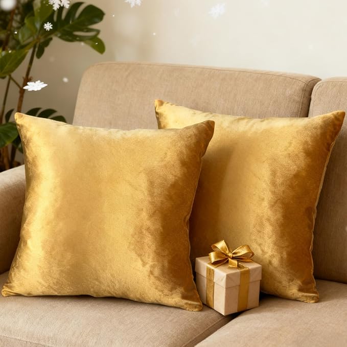 2 Pack 22x22 Pillow Cover Velvet Pillow Covers, Square Throw Pillow Covers for Living Room Decorations Throw Pillow Case, Throw Pillow Cover Cushion Cover for Home Sofa Bedroom Car, Golden
