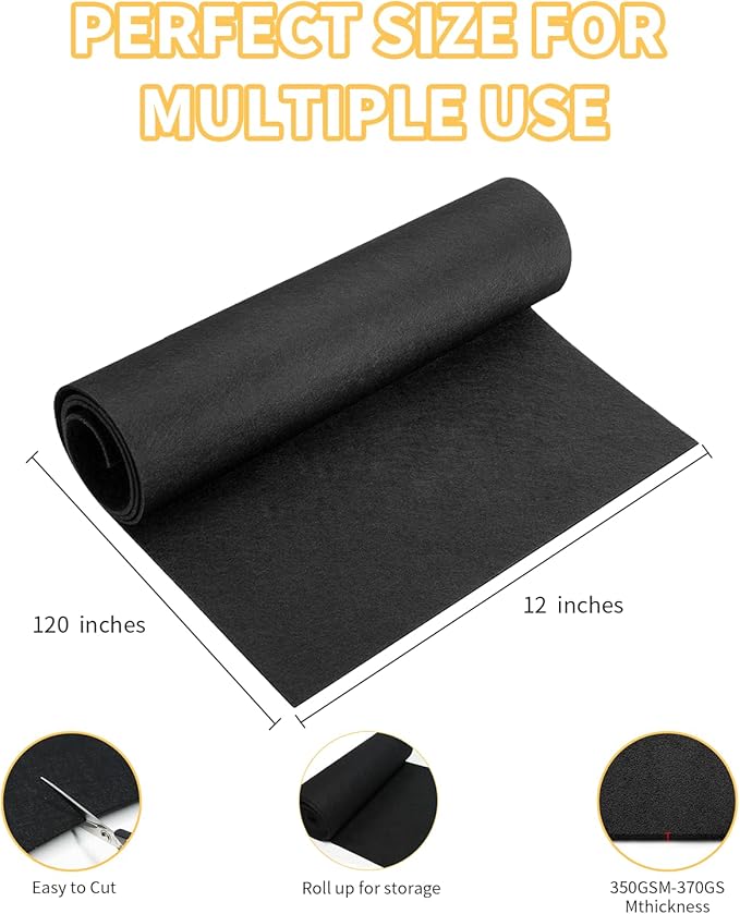 12x122 Inch Black Felt Planter Liner Roll, Non-Woven Hanging Basket Liners Coco Coir Alternative Breathable Outdoor Planter Liner Window Box Liners for Metal Basket Flower Pot Raised Garden Bed
