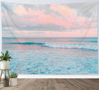 LB Ocean Pink Sky Tapestry, Teal Sea Ocean with Pink Cloud Wall Tapestry for Bedroom, Pastel Nature Landscape Wall Art for Living Room Home Decor, 48 x 36 Inches