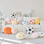 Soccer Pillow,15" Soccer Shaped Pillow Floor Cushion Seating Cushion with Faux Rabbit Fur,Round Soccer Throw Pillow Room Décor for Sofa Couch Living Room (Pink)