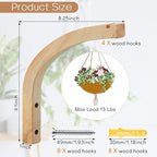 Juexica 4 Pcs Plant Hanger Wooden, 8 Inch Hanging Plant Hooks for Indoors and Outdoor, Wall Mounted Hanging Hook Brackets for Planters Lanterns Wind Chimes and Bird Feeders Patio Decor(Wood Color)