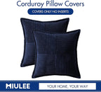 MIULEE Decorative Throw Pillow Covers for Couch Bed Livingroom 20x20 Inch Set of 2 Navy Blue Boho Accent Throw Pllows Broadside Striped Patchwork Soft Corduroy Summer Coastal Pillowcases