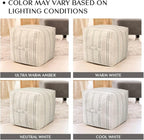 AELS Unstuffed Farmhouse Pouf Cover for Living Room, Boho Storage Bean Bag Cubes, Beige with Gray Stitch Yarn Dyed Stripe Square Ottoman Pouf Foot Rest Footstool, 18"x18"x18", Cover ONLY
