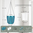 QCQHDU Self Watering Hanging Pots, 2 Pack 7.2 Inch Hanging Planters for Indoor Plants, Plant Hanger with Drainage Holes and 3 Hooks Chains for Garden Home (Klein Blue)