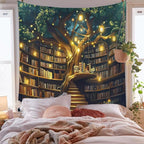 Jhdstore Tree of life Tapestry Wall Hanging Fantasy Library Tapestry for Bedroom Mysterious Tree Bookshelf Tapestries Room Decor 36"x48"