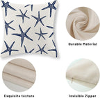 Navy Blue Starfish Pillow Covers 18x18 Inch Set of 2 Coastal Throw Pillows Spring Summer Nautical Ocean Theme Beach Decorative Pillow Cases Linen Outdoor Decor Cushion Case for Home Bedroom