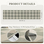 Beeiva Checkered Print Rug Runners for Hallways 2.5x10, Green Kitchen Runner Rugs Non Skid Washable Ultra Thin Faux Wool Long Carpet for Hallway, Checkerboard Neutral Floor Carpet for Kitchen Decor