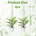 Macrame Plant Hanger, 2 Pcs Boho Hanging Planters for Indoor Outdoor, Decorative Braided Cotton Rope Flower Pot Hanging Plant Holder with Metal Rings