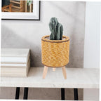 Large Wicker Basket Plant Stand Indoor Wooden Round Woven Planter Rattan Flower Pot Holder Flower Pot Shelf for Home Decor