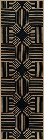 Lahome Enfys Modern Geometric Black Runner Rug, 2x8 Indoor Outdoor Hallway Kitchen Runner Rug with Rubber Backing, Farmhouse Washable Non Slip Non Shedding Floor Carpet for Bedroom Entry Patio