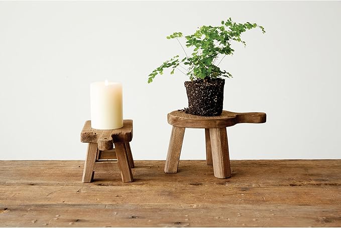 Creative Co-Op Small Wood Pedestal with Handle