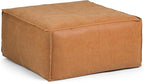 SIMPLIHOME Brody Large Square Coffee Table Pouf - 30 inch Wide Upholstered Vegan Leather Ottoman in Distressed Brown, Boho Footstool, Coffee Table or Extra Seating for Living Room, Assembled