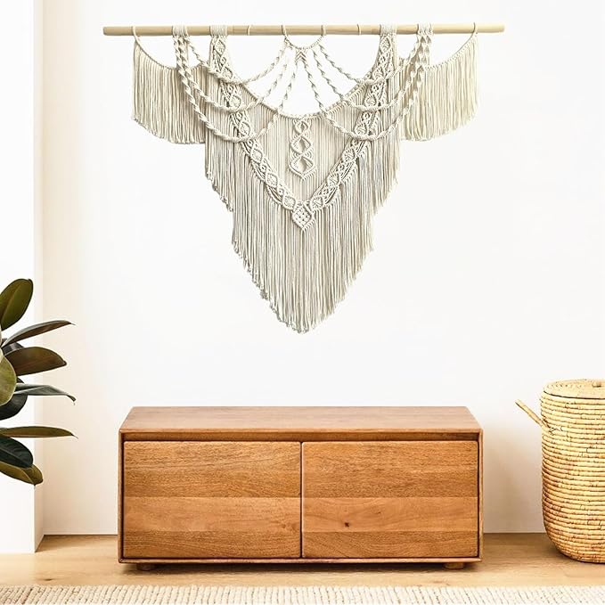Large Macrame Wall Hanging - Boho Tapestry Macrame Wall Decor Art- Chic Bohemian Handmade Woven Tapestry Home Decoration for Bedroom Living Room Apartment Dorm Gallery - 43"x32" (Tassel-A)