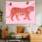 Tiger Aesthetic Tapestry - Pink Butterfly Tapestries, Boho Wall Tapestries, Picnic Sheet Wall Decor Blanket for Girl Bedroomfor Bedroom, Living Room, Dorm - 50 x 60 Inch