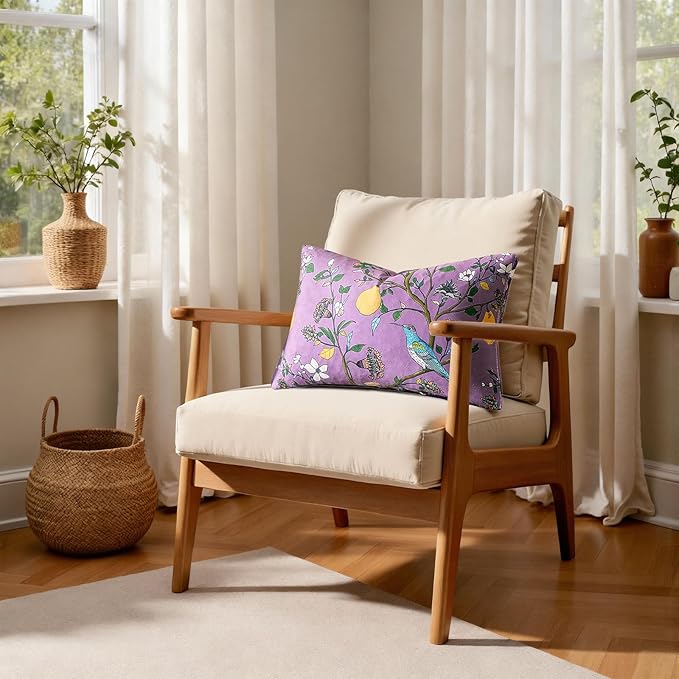 MUSSEL Light Purple Floral Pillow Covers 12x20 Set of 2, Velvet Wild Flower Plant Throw Pillows Case, Square Farmhouse Decor Cushion Covers for Home Sofa Bed Couch