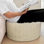 Unstuffed Ottoman Pouf Round Foot Rest Poof Ottoman No Filler Floor Foot Stool Pouf Bean Bag Cover with Storage for Living Room Bedroom