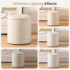 Faux Leather Round Ottoman with Storage 12.6" W x 14.17" H & 14.76" W x 17.32" H Set of 2, Small Boucle Coffee Table Footstool with Removable Lid for Living Room, Bedroom, Beige