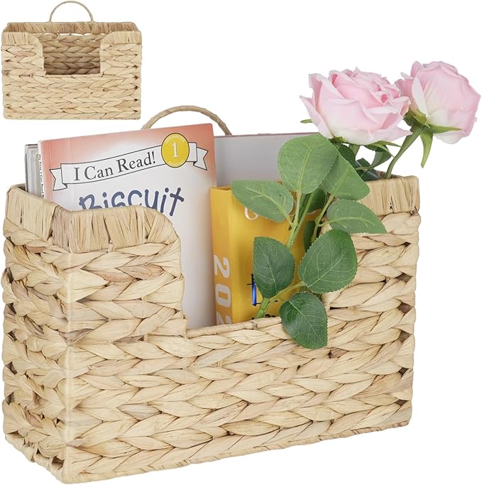Hanging Basket for Wall, Rattan Woven Hanging Basket Front Door Decor, Water Hyacinth Mail Baskets Wall Mounted Storage Entryway Organizer for Living Room, Bedroom, Office, Housewarming Gift