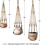 3 Pack Jute Macrame Plant Hanger Indoor 3 Different Sizes Hanging Planter Basket Flower Pot Holder with Wood Beads & No Tassels for Boho Home Decor, 23, 30, 35 Inch, Brown (Pot Not Included)
