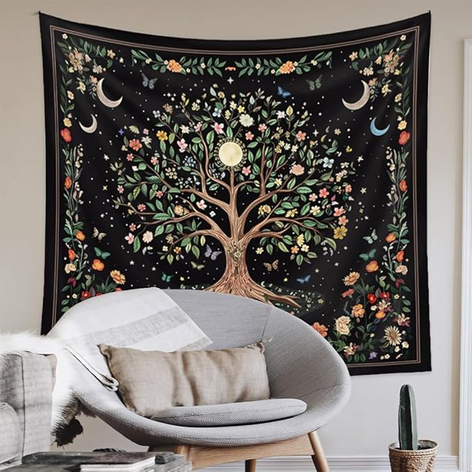 Jhdstore 90" x 71" XL Tree of Life Tapestry Wall Hangings Botanical Floral Wall Tapestry for Bedroom Aesthetic Bohemian Tapestries for Living Room Decor Nature Flower Tapestries Fabric Wall Hanging