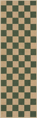 Lahome Colette Checkered Outdoor Runner Rug, 2x8 Green Kitchen Runner Rugs for Non Skid Washable Entryway Carpet, Checkerboard Non Slip Non Shedding Carpet for Bedroom