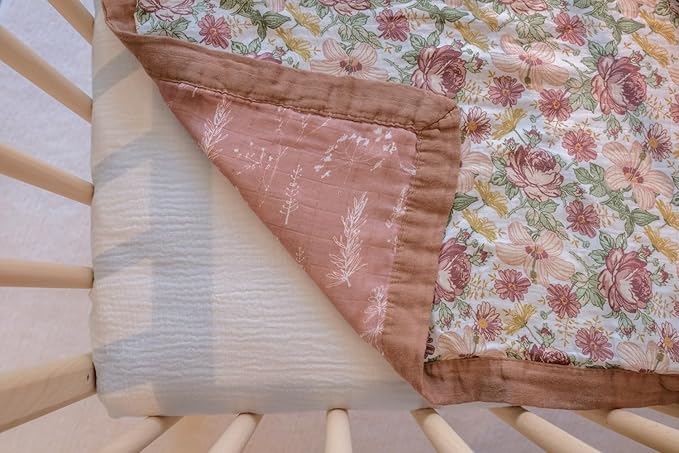 Little Jump Boho Vintage Floral Muslin Blanket Baby Quilt - Silky Soft and Breathable Crib Blanket for Daycare - Large 47" x 47" - 2 Layers Toddler Summer Blankets for Girls (Vintage Floral-2)