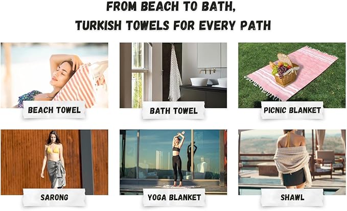 Bazaar Anatolia Turkish Beach Towel – 100% Cotton, Quick Dry, Sand Free Striped Towel for Bathroom and Camping – Oversized 71x39 Inches – Arpa Dark Blue