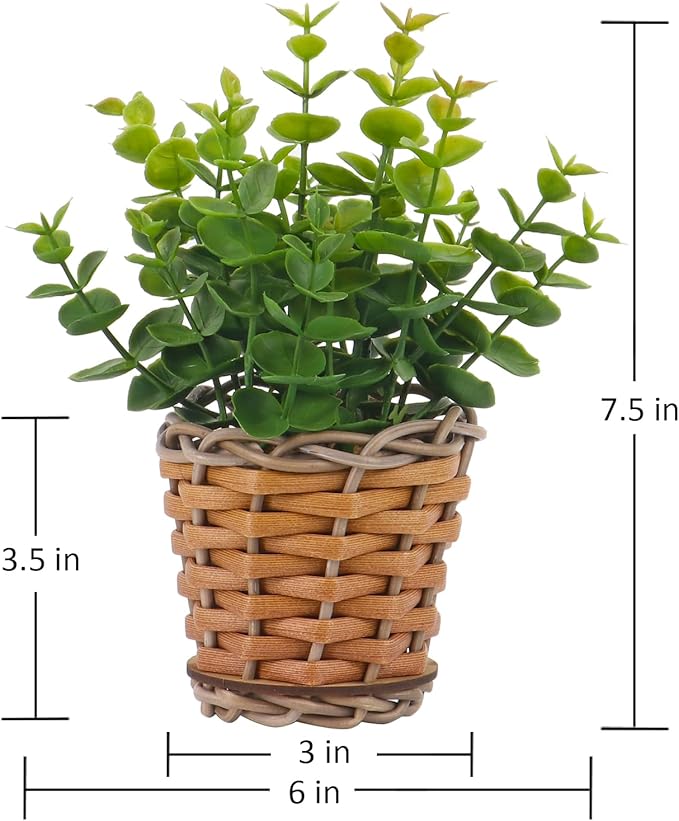 2 Pack Small Fake Plants Eucalyptus Potted Artificial Plant for Table,Bathroom,Farmhouse, Home Décor