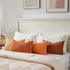Fancy Homi Set of 4 Burnt Orange Fall Lumbar Rectangle Decorative Throw Pillow Covers 14x24 Inch for Couch Bed Chair, Farmhouse Boho Room Decor, Soft Fuzzy Thick Corduroy Textured Cushion Case 35x60cm