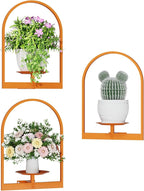 Orange Metal Wall Plant Holder - 3-Pack Wall Mounted Plant Stands and Hanging Holders for Indoor Planter and Flower Pot - Arch Decor Shelf for Plant Storage (Pot Not Included)