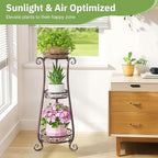 KMOTASUO 3 Tier Metal Plant Stand for Multiple Large Planters Indoor Outdoor Organizer, Heavy Duty Tall Flower Rack for Corner Patio Bathroom Office Corner, Modern Sturdy Vertical Iron Rack, Bronze