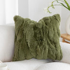 MOOX Rabbit Fur Throw Pillow Covers Decorative Fluffy Soft Fuzzy Plush Luxury Genuine Animal Skin Lumbar Pillow 18"x18" Cushion Cover, Dark Green