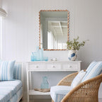 Wavy Mirror Solid Wood,22x30 Boho Bathroom Wooden Natural Farmhouse Scalloped Irregular Country Mirror for Living Room,Bedroom,Entryway