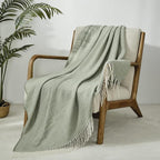 CREVENT 50"X60" Farmhouse Breathable Soft and Warm Classic Throw Blanket for Sofa Couch Bed, Faux Cashmere Home Decoration Throw with Tassles (Green)
