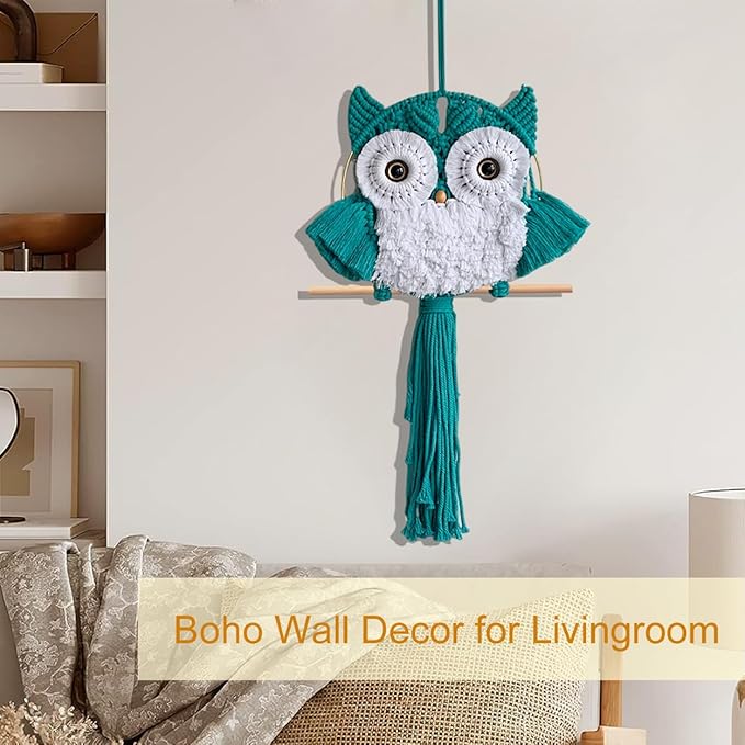 ACEDSGN Macrame Owl Wall Hanging Boho Hippy Decor, Handmade Tapestry Fiber Art Wall Decor for Nursery Bedroom Living Room, Sustainable Gift for Owl Lovers & Nature Fans