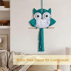 ACEDSGN Macrame Owl Wall Hanging Boho Hippy Decor, Handmade Tapestry Fiber Art Wall Decor for Nursery Bedroom Living Room, Sustainable Gift for Owl Lovers & Nature Fans