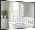 48''x36'' Extra Large Black Bathroom Mirror, Metal Framed Vanity Mirror for Wall, Wide 36x48 Rectangular Mirror Over Sink, Industrial Decor, Flush Mount
