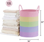 VIPOSCO Large Laundry Hamper, Tall Woven Rope Storage Basket for Blanket, Toys, Dirty Clothes in Living Room, Bathroom, Bedroom - 72L Rainbow