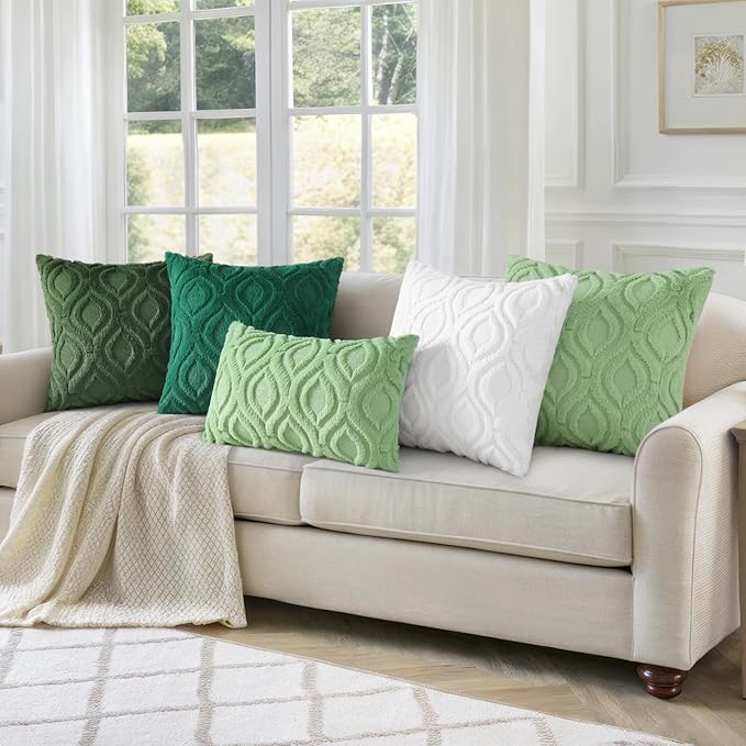 decorUhome Cozy Textured Throw Pillow Covers 18x18 Inch Set of 2, Soft Plush Faux Wool Forest Elf Accent Couch Pillow Covers for Modern Farmhouse Sofa Bed Living Room