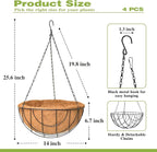 4 Pack 14 Inch Hanging Baskets for Plants Outdoor Metal Hanging Planter Hanging Flower Baskets with Coco Fiber Liners Chain Round Wire Plant Holder Hanging Flower Pots(Flower Border)