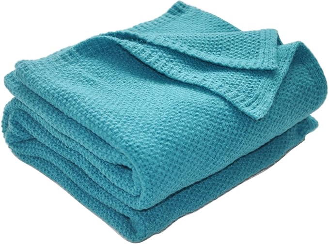 Turquoise Full Size Throw Blanket - Lightweight Breathable Summer Soft Blanket of Polyester Imitation Cotton for Anti-Static,Luxury Throws for Bed, Couch and Sofa,Cozy Decorative Blankets